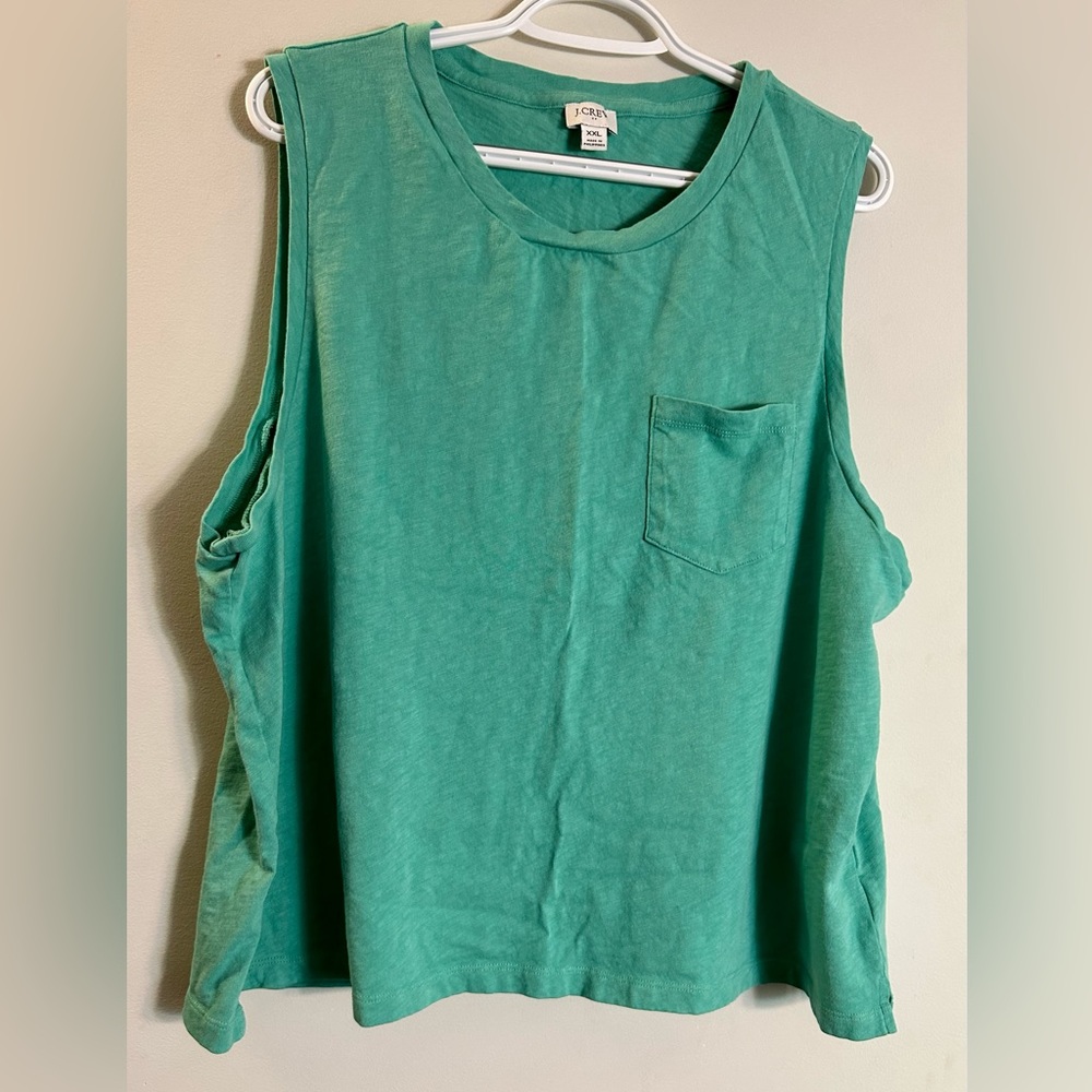 J. Crew Women's Tank Top XXL Green Sleeveless Crew Neck Chest Pocket